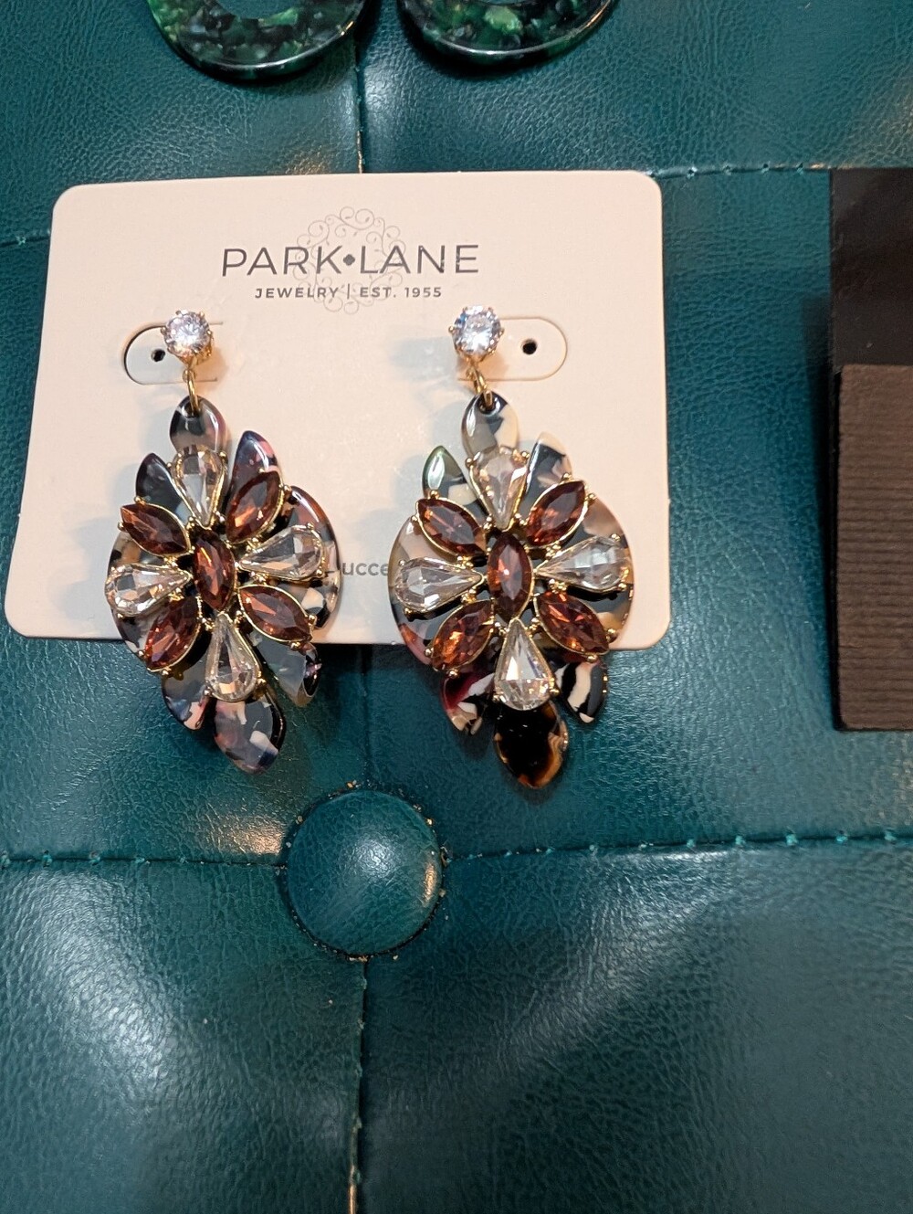 Park Lane Brown and Clear Floral Crystal Drop Earrings